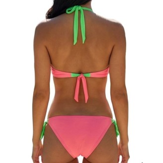 Bikini Femme avec armatures et  Push-Up Corail avec attaches Vertes