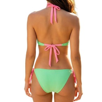 Bikini Femme avec armatures et  Push-Up Vert avec attaches roses