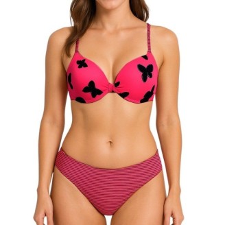 Maillot de Bain Femme Push-Up avec armature  Papillon strass Fuchsia