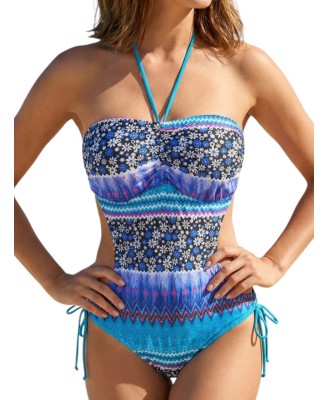 Maillot de bain femme 1 pièce bandeau motif géométrique M à XL  Sans armature,