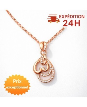 Collier Femme Rose Gold Goutte Cur Strass Acier Inoxydable Chaîne 40+5cm