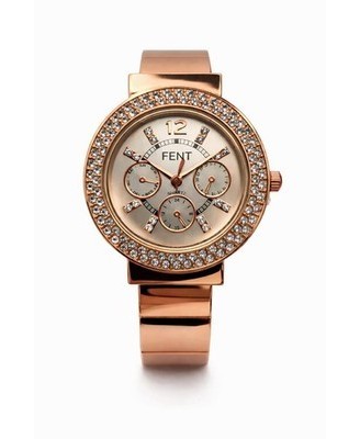 Montre Femme FENT Doré Rose à Strass Bracelet Rigide Ressort Quartz Neuve