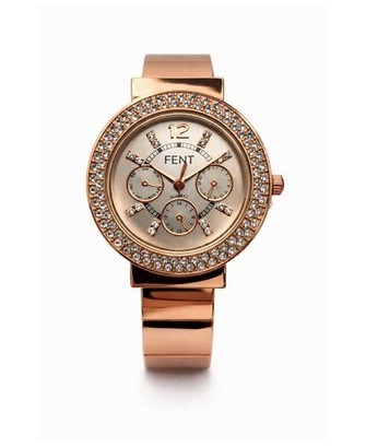 Montre Femme FENT Doré Rose à Strass Bracelet Rigide Ressort Quartz Neuve