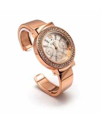 Montre Femme FENT Doré Rose à Strass Bracelet Rigide Ressort Quartz Neuve
