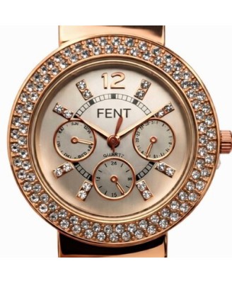 Montre Femme FENT Doré Rose à Strass Bracelet Rigide Ressort Quartz Neuve