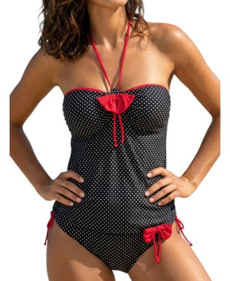 Maillot de bain femme tankini noir à pois  armature rigide push-up  XS et L/XL