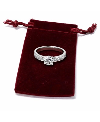 Bague Femme Acier Inoxydable Zircon 6mm Strass Luxe + Pochette Velours