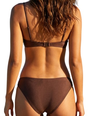 Maillot bain femme bandeau marron chocolat, mousse amovible détail métal S et M