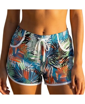 Short de Plage Femme Imprimé Tropical  Taille M/L  ceinture élastique.