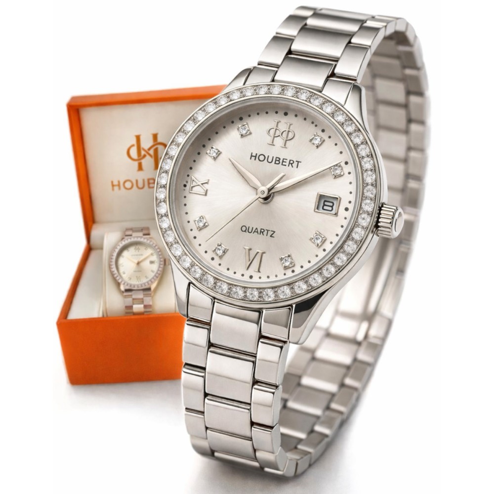 Montre Femme Quartz HOUBERT Marque Française  Design Élégant Argentée