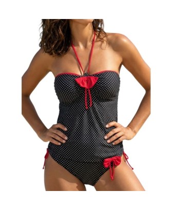 Maillot de bain femme tankini  à pois Noir et Blanc Push-up avec armatures