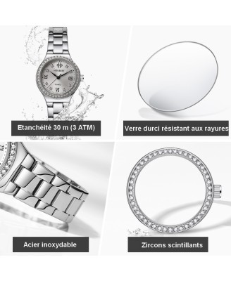 Montre Femme Quartz HOUBERT Marque Française  Design Élégant Argentée