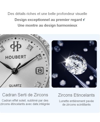 Montre Femme Quartz HOUBERT Marque Française  Design Élégant Argentée