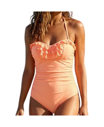 Maillot de bain une pièce femme volanté Bonnets sans armatures avec fine mousse Orange