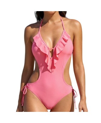 Maillot de bain 1 pièce femme sans armature avec mousse amovible Corail