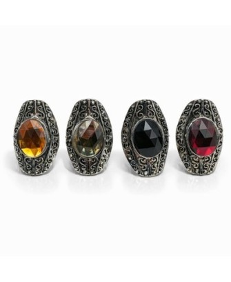 Lot 4 Bagues Ajustables Acier Inox Bohème Ethnique Pierres Couleurs