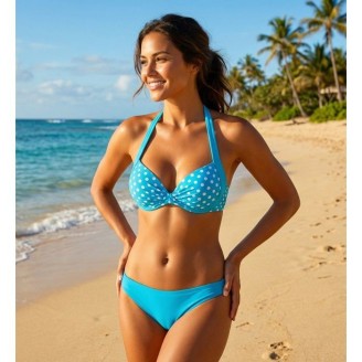 Maillot 2 Pièces Femme Push-up amovible avec armature  à pois Turquois