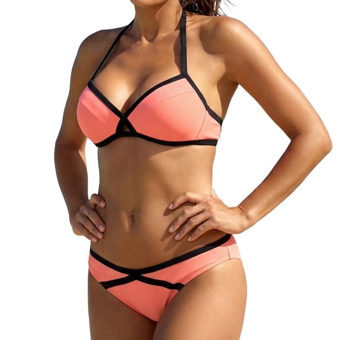 Maillot de Bain Femme Bikini Bonnets sans Armature avec Mousse Saumon