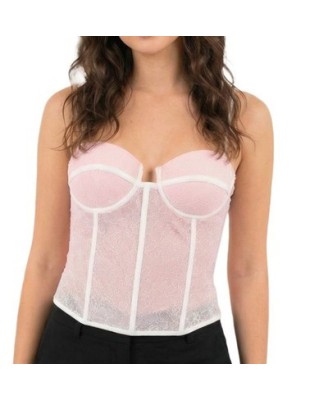 Bustier Femme Dentelle Rose LOVIE Baleines Souples Lacé Dos, Taille  S Chic