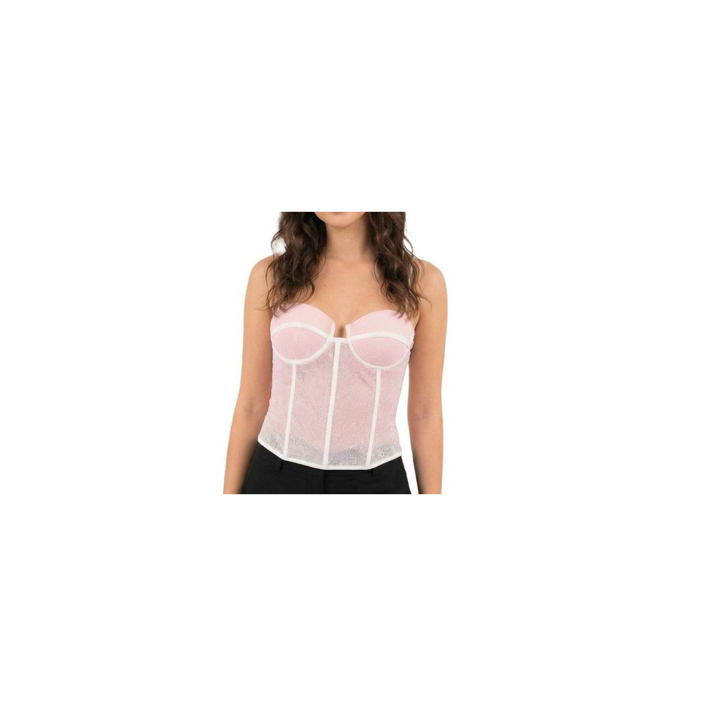 Bustier Femme Dentelle Rose LOVIE Baleines Souples Lacé Dos, Taille  S Chic
