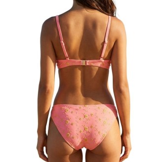 Bikini Femme Push-Up avec armatures ,Noeud Floral, Saumon