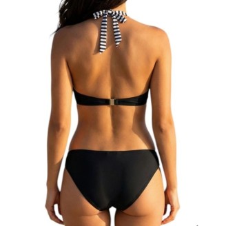 Bikini Femme Bandeau Push-Up avec armature , Motif Marin Noir
