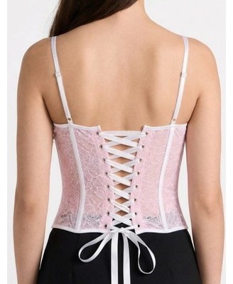 Bustier Femme Dentelle Rose LOVIE Baleines Souples Lacé Dos, Taille  S Chic